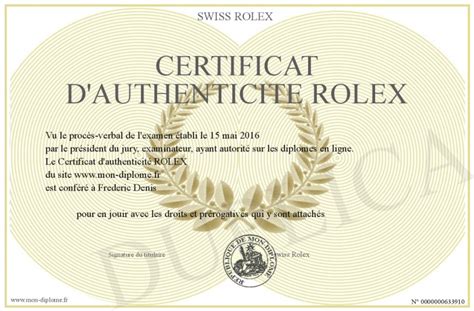 certificat authenticité rolex
